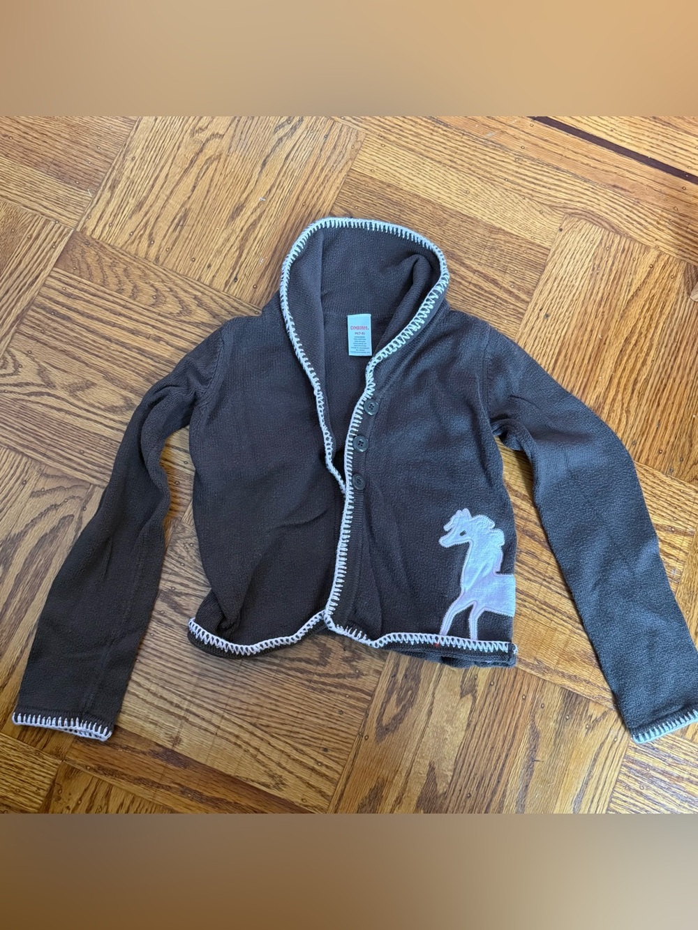 Gymboree Brown Knit Button-Front Sweater with Pink Horse Applique